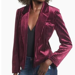 Leith Wine Purple Velvet Pinstripe Blazer Jacket M